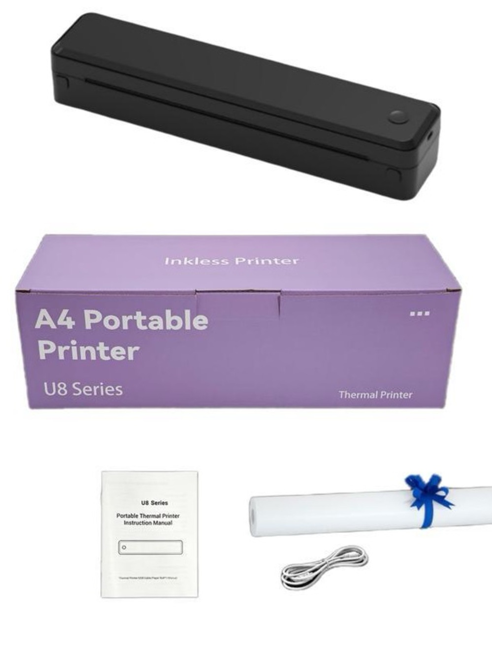 A4 Portable Inkless Thermal Printer - Black